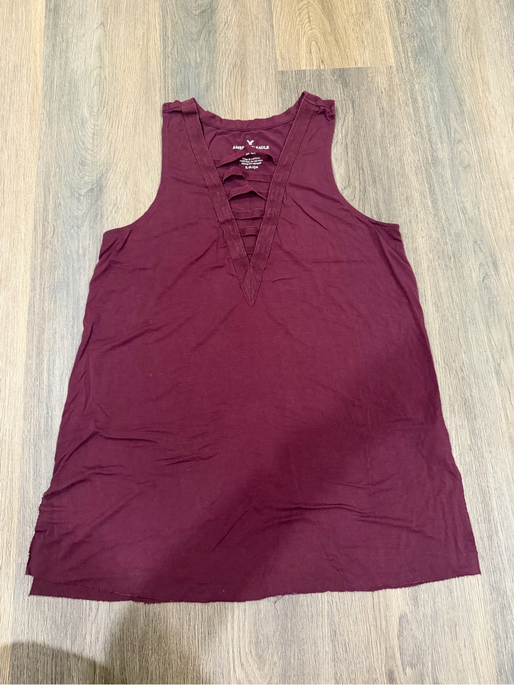 American Eagle Deep V Lattice Tank Top - Burgundy